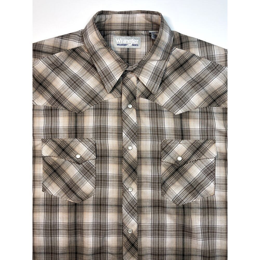 Wrangler Mens XL Wrancher Snap Shirt Plaid Short Sleeve Workwear Western Farm